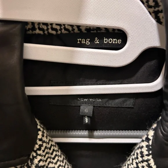 $895 Rag & Bone Bowery Tweed Jacket Removable Sleeves Wool and Lamb Leather - Picture 3 of 4